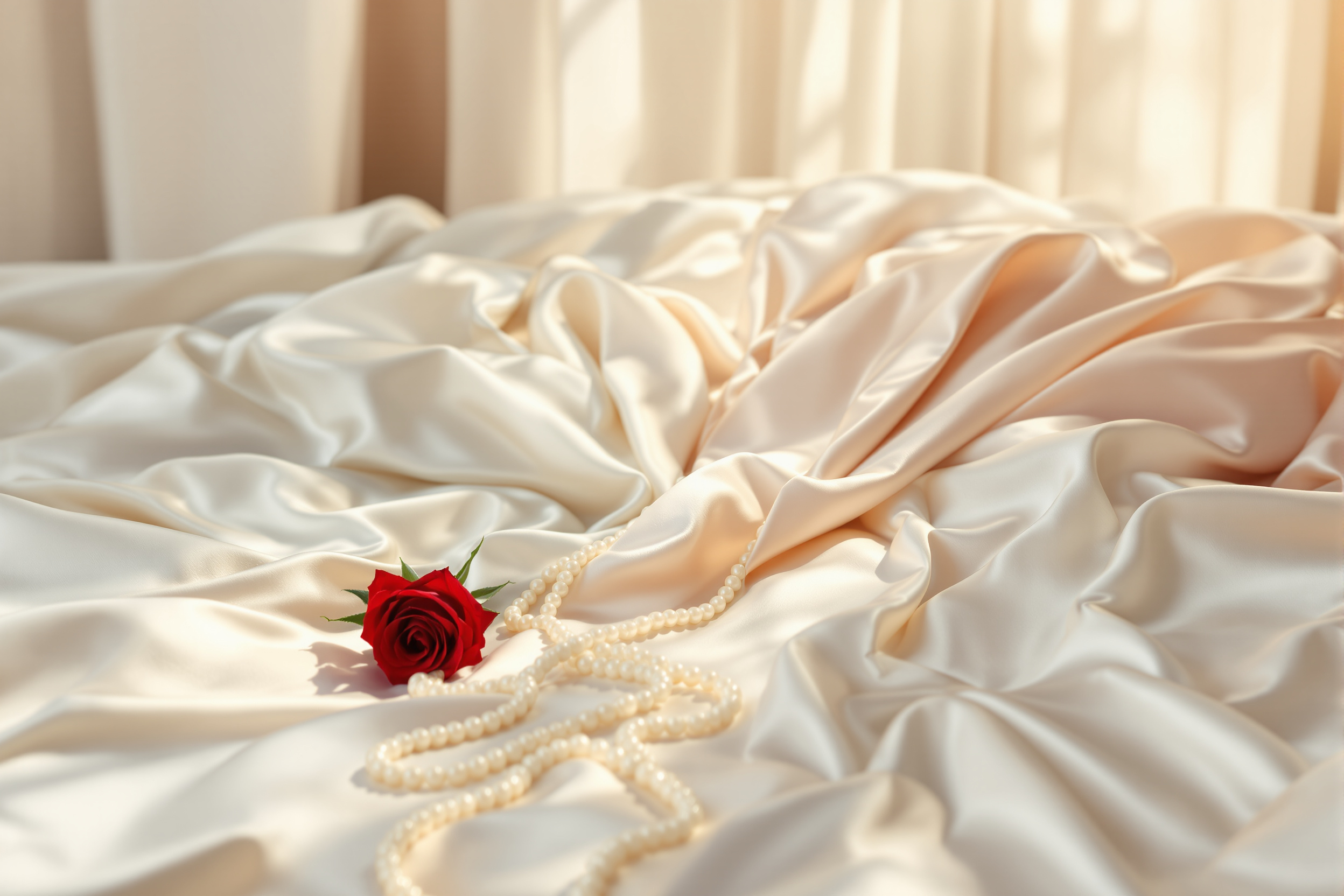 A woman in an elegant silk robe seated in soft morning light, tasteful boudoir editorial